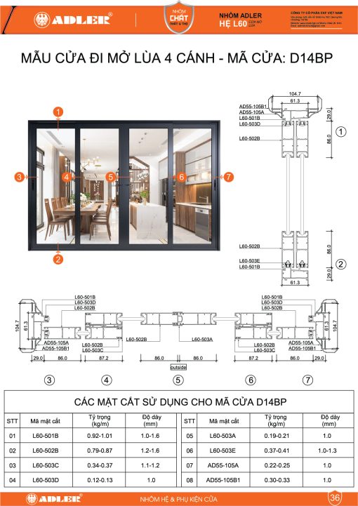 Cửa đi hệ L60 - D14BP