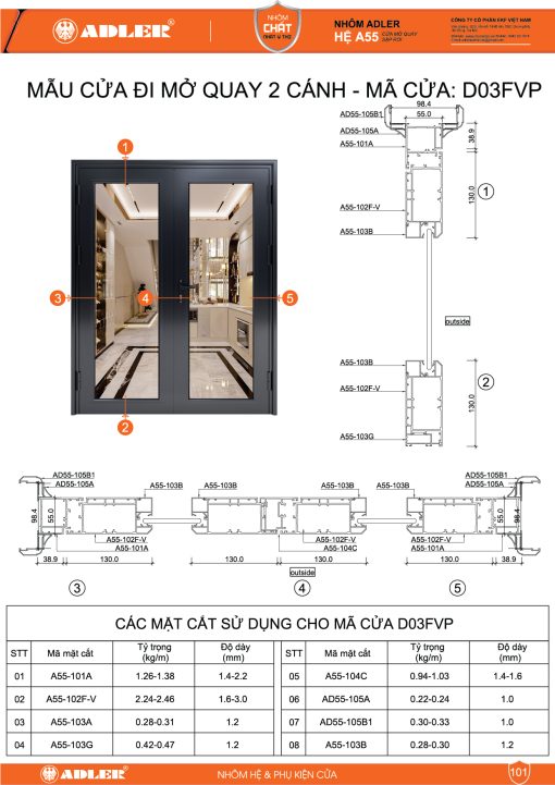 Cửa đi hệ A55 - D03FVP