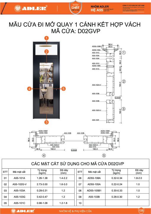 Cửa đi hệ A55 - D02GVP