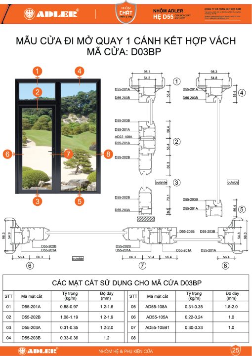 Cửa đi hệ D55 - D03BP