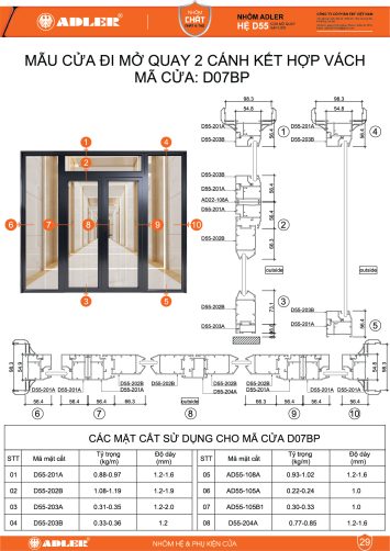 Cửa đi hệ D55 - D07BP