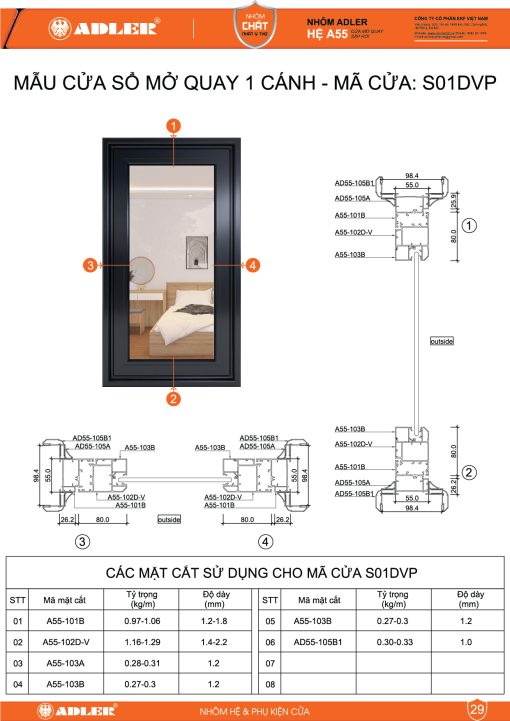 Cửa sổ hệ A55 - S01DVP