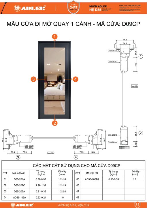 Cửa đi hệ D55 - D10CP