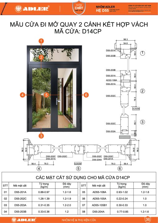 Cửa đi hệ D55 - D14CP