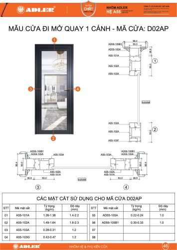 Cửa đi hệ A55 - D02AP