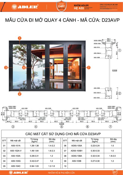 Cửa đi hệ A55 - D23AVP