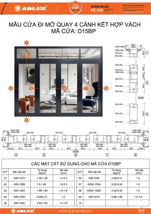 Cửa đi hệ A55 - D15BP