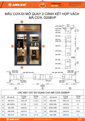 Cửa đi hệ A55 - D20BVP