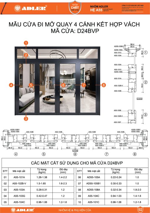 Cửa đi hệ A55 - D24BVP