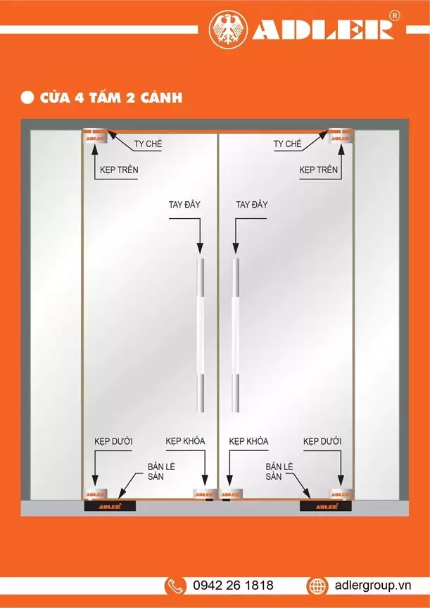 CỬA THỦY LỰC 4 TẤM 2 CÁNH ADLER CẦN NHỮNG PHỤ KIỆN GÌ ?