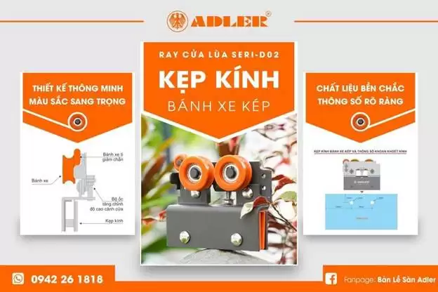 CẤU TẠO CHI TIẾT CỤM KẸP BÁNH XE TRONG RAY TREO CỬA LÙA SERI D02